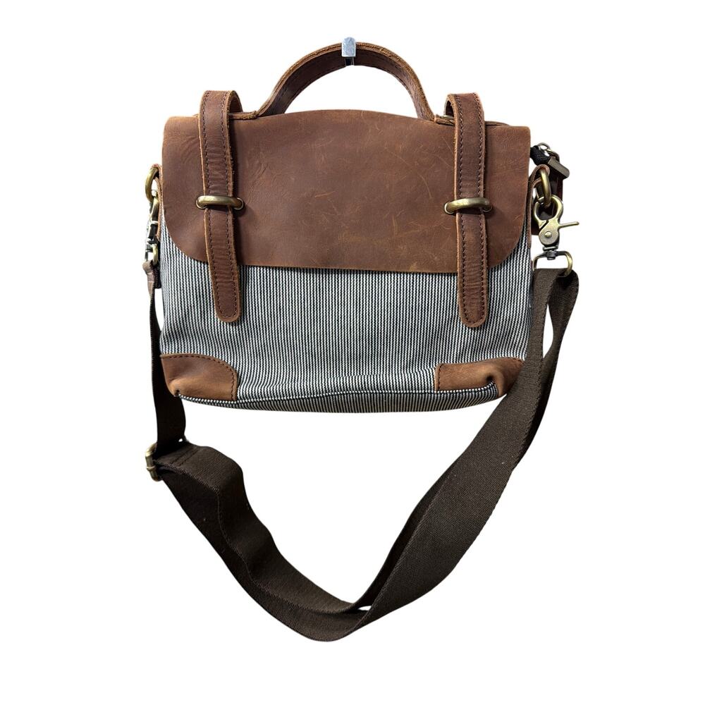 Jesslyn Blake Leather Canvas Crossbody Satchel Brown Convertible Messenger Bag - Picture 2 of 9